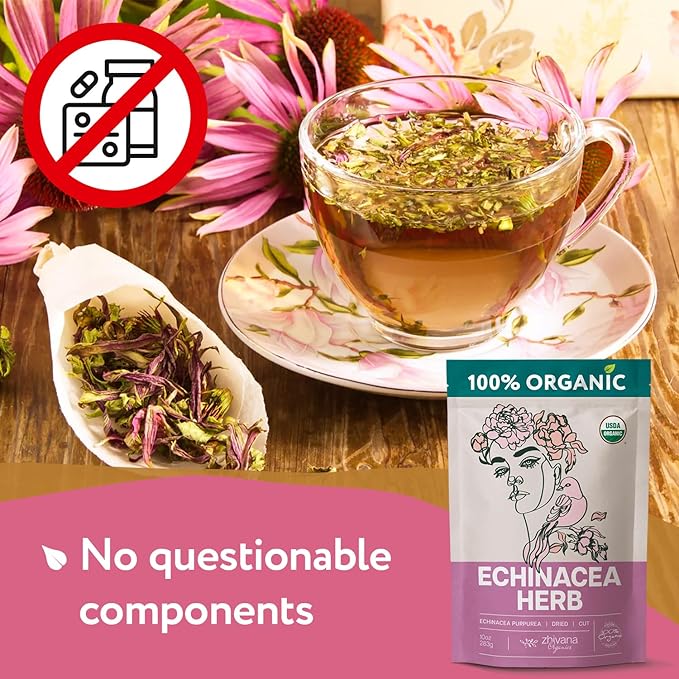Echinacea Tea Organic (10oz.) – Echinacea Purpurea Herb Loose Leaf – Dried Medicinal Herbs for Tea – Equinacea Organica - Support Immune System, Body Defenses, Andioxidant