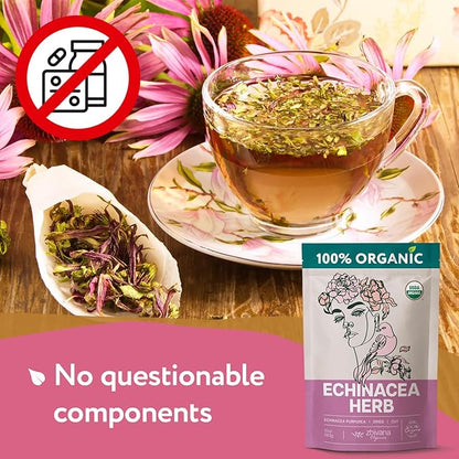 Echinacea Tea Organic (10oz.) – Echinacea Purpurea Herb Loose Leaf – Dried Medicinal Herbs for Tea – Equinacea Organica - Support Immune System, Body Defenses, Andioxidant