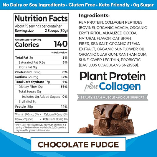 Orgain Protein Powder + Collagen, Creamy Chocolate Fudge - 25g of Protein, 10g Collagen Peptides, Type I & III, 1B CFU Probiotics, Supports Hair, Skin, Nail, Joint & Gut Health, Gluten Free - 1.6lb