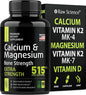 Calcium Magnesium Supplement, Bone Strength Supplements, K2, Plant 515MG Per 90 Capsules