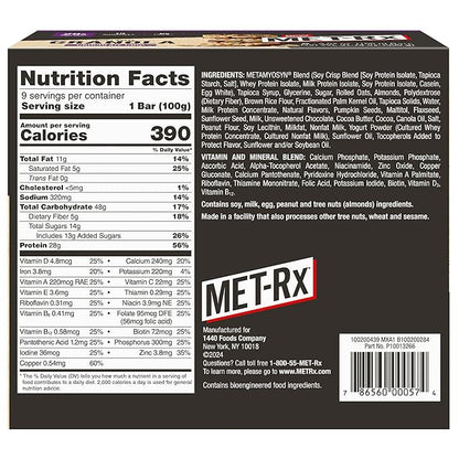 MET-Rx Big 100 Granola Protein Bar, Meal Replacement Bar, 32G Protein, Chocolate Chip, Pack of 9