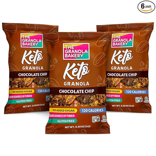 TGB Chocolate Chip Granola Bites, Keto Snack, No Added Sugar, Gluten Free, Good Source of Fiber, 0.85oz Bag (Pack of 6)