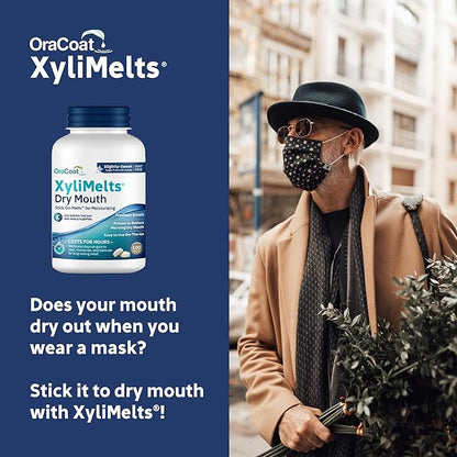 OraCoat XyliMelts Dry Mouth Relief Moisturizing Stick-On-Melts w/Xylitol, 100 Count, Slightly Sweet, Helps Stimulates Saliva for Dry Mouth, Non-Acidic