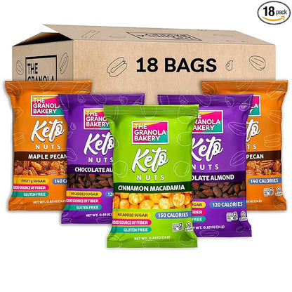 TGB Variety Nut Bites, Keto Snacks, No Added Sugar, Gluten Free, Healthy Low Carb To Go, 0.85oz Bag (Pack of 18)