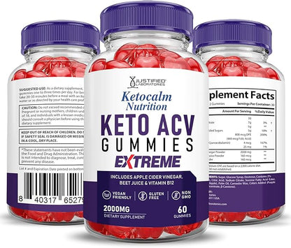 Ketocalm Nutrition Keto ACV Gummies Extreme 2000MG Keto Calm Nutrition Keto Gummies Apple Cider Vinegar Formulated with Pomegranate Beet Juice Powder B12 Vegan Non GMO 60 Gummys