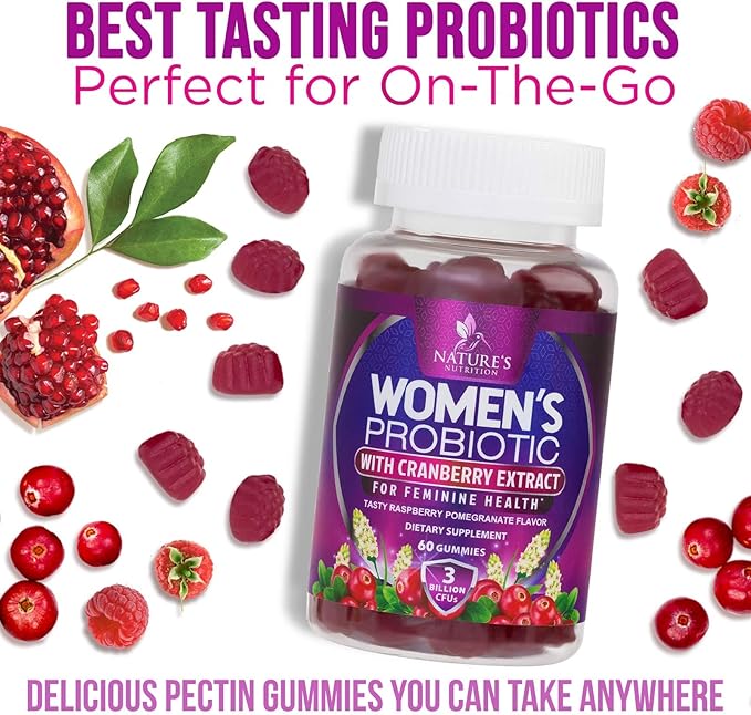 Probiotic Gummy for Women - Digestive Health Support, 3 Billion CFU Womens Probiotic for Vaginal pH, Urinary & Immune Support, 6 Diverse Strains w/ Cranberry, Non-GMO Probiotics - 60 Gummies