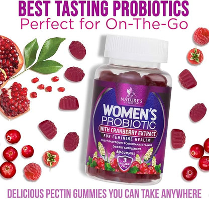 Probiotic Gummy for Women - Digestive Health Support, 3 Billion CFU Womens Probiotic for Vaginal pH, Urinary & Immune Support, 6 Diverse Strains w/ Cranberry, Non-GMO Probiotics - 60 Gummies