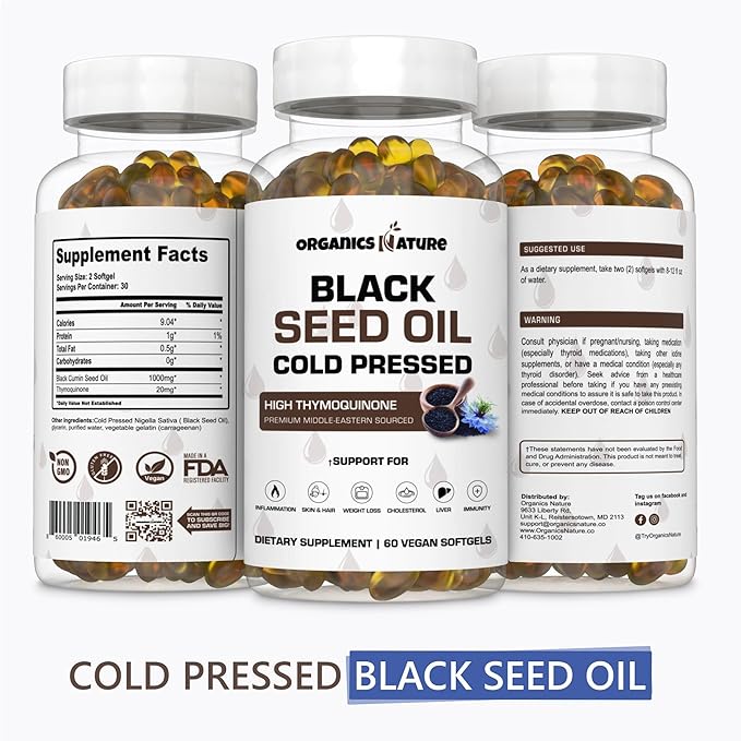 ORGANICS NATURE Black Seed Oil Capsules 1000MG Vegan 100% Cold 3s