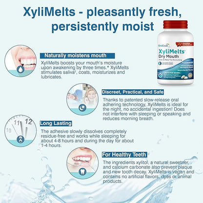 OraCoat XyliMelts Dry Mouth Relief Moisturizing Stick-On-Melts with Xylitol, 230 Count, Cinnamon, Helps Stimulate Saliva for Dry Mouth, Non-Acidic, Day & Night Use, Time Release for Up to 8-Hour