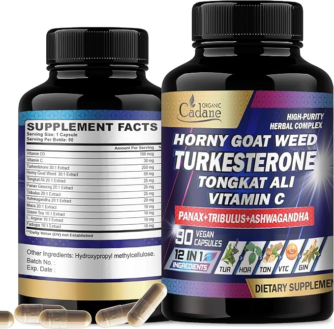 Organic Cadane Turkesterone 7500mg VitaminC 30mg 1500mg Supplement 90 Vegan