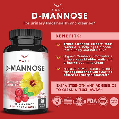 VALI D-Mannose 1000mg Urinary Tract Health 60 Veggie