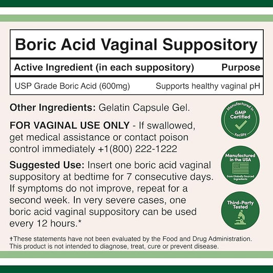 Boric Acid Suppositories (600mg Vaginal Suppository, 60 Count)