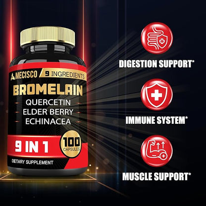 Bromelain 1000mg with Quercetin, Elderberry, Echinacea 100 Capsules