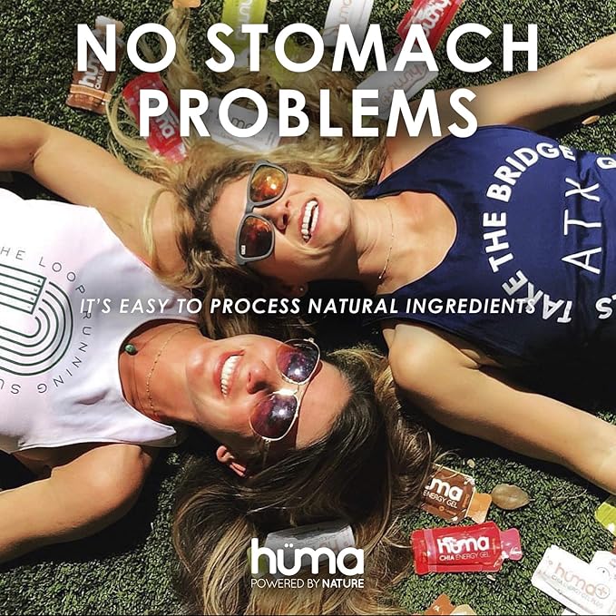 Huma Chia Energy Gel, Raspberries, 12 Gels, 1x Caffeine - Premier Sports Nutrition for Endurance Exercise