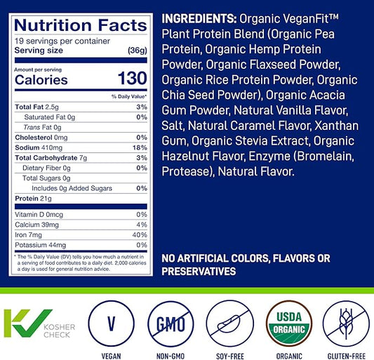 LeanFit Organic Plant-Based Protein Powder, Natural Vanilla Flavor - Vegan, USDA Organic Certified, Soy-Free, Gluten-Free, Dairy-Free, Sugar-Free, Non-GMO - 21g Protein, 19 Servings, 1.58 Pound Tub