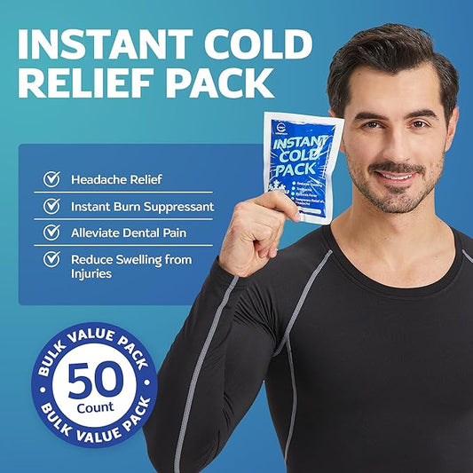 50 Packs Instant Ice Cold Pack (6” x 4.5”) -