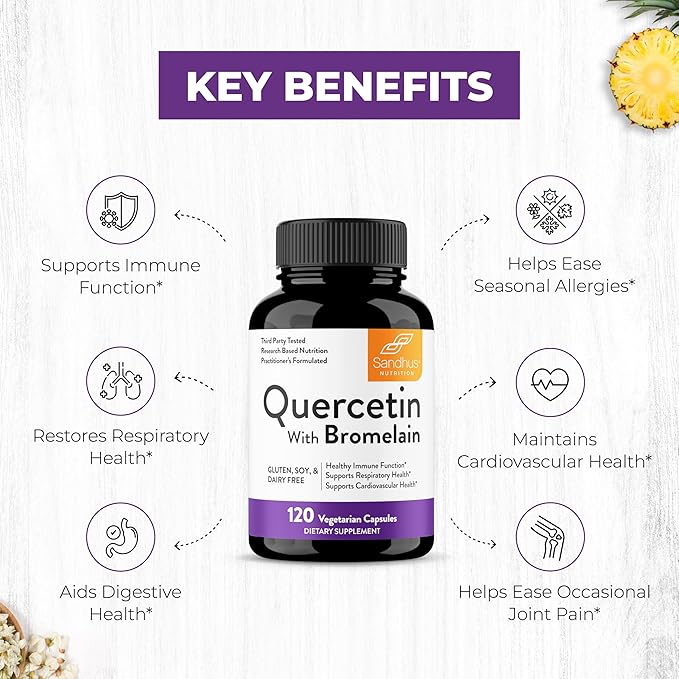 Sandhu's Quercetin with Bromelain 1000mg Per 120 Count 2) Vegetarian