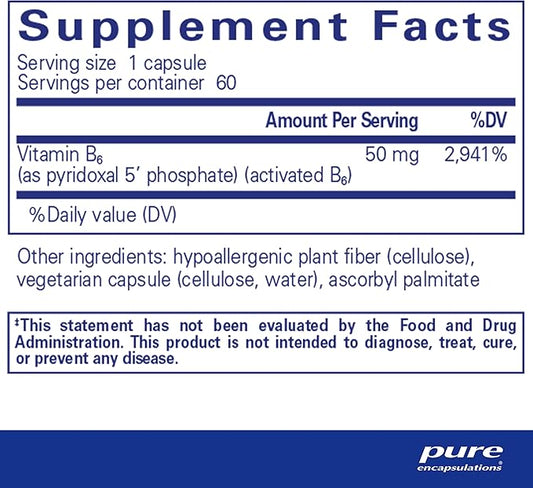 Pure Encapsulations P5P 50 - Active Vitamin B6 - Supports Energy Metabolism & Brain Health* - Gluten Free & Non-GMO - 60 Capsules