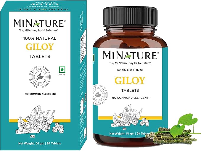 Giloy Tablets by mi Nature 90 Tablets, 1000 mg 45 Days 100% Natural
