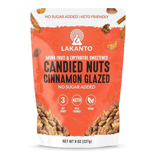 Lakanto Candied Nuts Cinnamon Glazed - No Sugar Added, Sweetened with Monk Fruit, 3 Net Carbs, Keto Diet Friendly, Vegan, On the Go Snack Anytime (Cinnamon Glazed)
