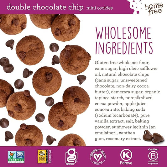 Homefree Mini Double Chocolate Chip Cookie Box, Gluten Free, Nut Free, Vegan, School Safe and Allergy Friendly Snack, 1 LB Bag (Pack of 3)