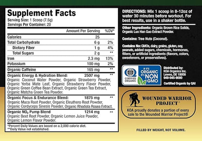 KOA Organics- USDA Organic Pre Workout w/165mg Organic 150g