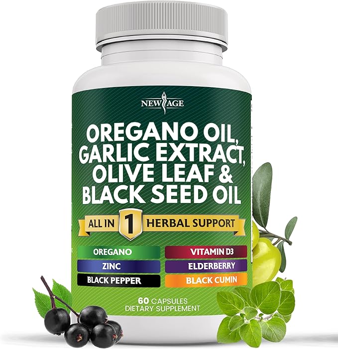 NEW AGE Oregano Oil 6000mg Garlic 4000mg Olive 3000mg with 60 Count