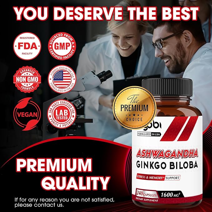 agobi 1600mg Ashwagandha with Ginkgo Biloba Supplement 240 Veggie