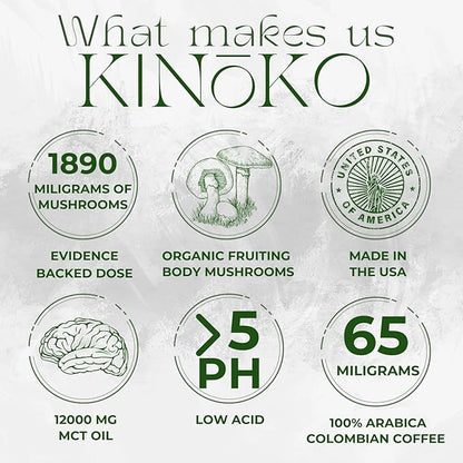 Mushroom Coffee with MCT Oil Blend of 7 Adaptogenic Mushrooms Enhanced Focus, Energy – Instant Creamy Coffee Mix Premium Quality, Crafted in the USA Kinoko Mushroom Coffee