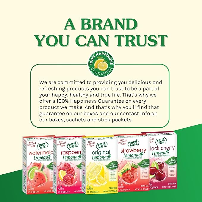 TRUE LEMON Original Lemonade Drink Mix| Made from Real Lemon | No Preservatives, No Artificial Sweeteners, Gluten Free | Water Flavor Packets & Water Enhancer with Stevia 30 Count (Pack of 1)