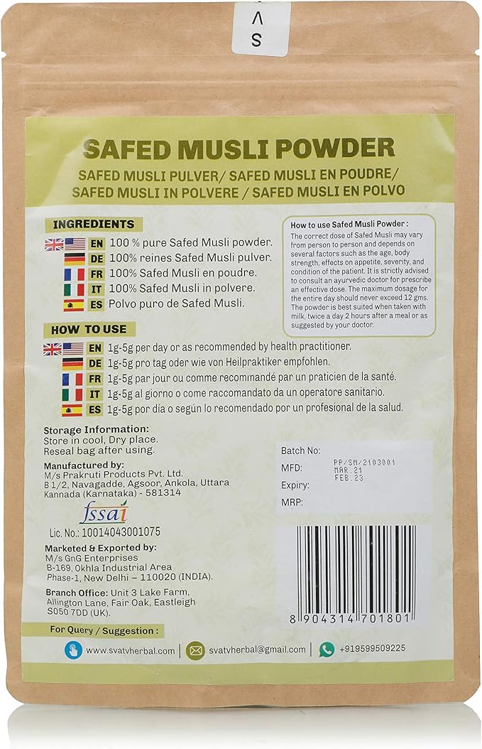 SVATV Safed Musli Powder II Chlorphytum 227 Grams, 8 Ounce