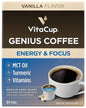 Genius Vanilla Keto Coffee Pods by VitaCup w/MCT Oil, Turmeric, B Vitamins, & D3 for Energy & Focus in Recyclable Single Serve Pod Compatible with K-Cup Brewers Including Keurig 2.0, 64 CT