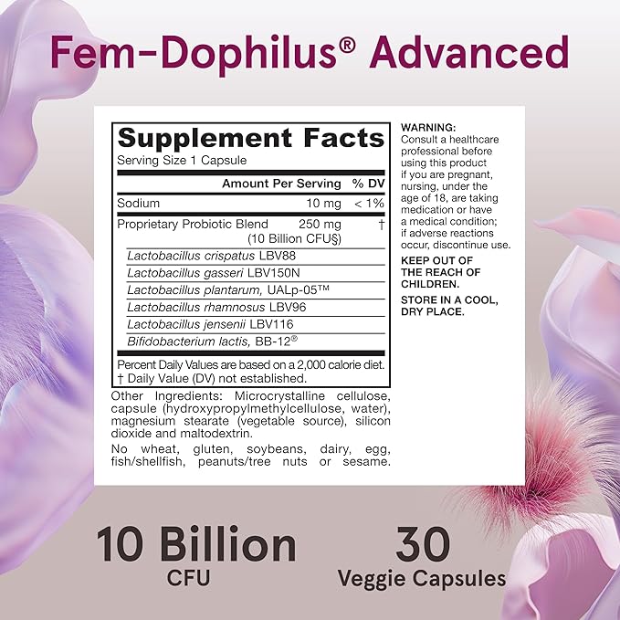 Jarrow Formulas Fem Dophilus Probiotics for Women - 10 Billion CFU, Female Vaginal Probiotics, Vaginal, Urinary Tract and Digestive Support, 30 Capsules