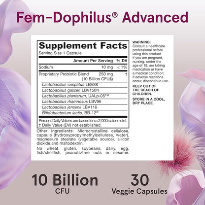 Jarrow Formulas Fem Dophilus Probiotics for Women - 10 Billion CFU, Female Vaginal Probiotics, Vaginal, Urinary Tract and Digestive Support, 30 Capsules