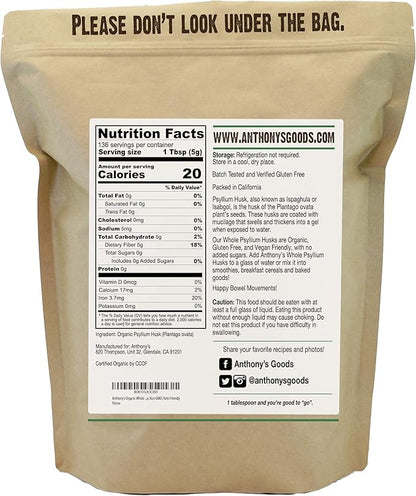 Anthony's Organic Whole Psyllium Husks, 1.5