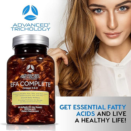 EFA COMPLETE with Optimal OMEGA 3 6 9 levels of High Potency Flax Oil, Fish Oil, Borage Oil, and Evening Primrose Oil 800mgs (90count) 3rd Party Tested - High in GLA and 369 Omegas