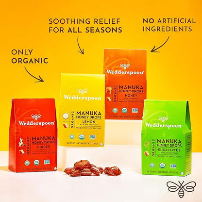 Wedderspoon Organic Manuka Honey Drops, Honey 20 Count 1) |