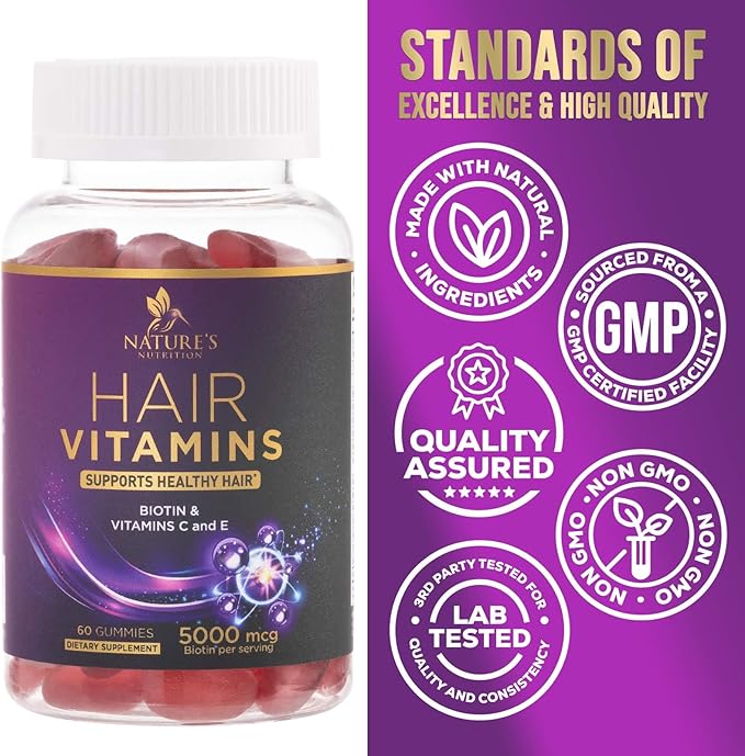 Hair Growth Supplement Gummy for Stronger, 5000 mcg 60 Gummies