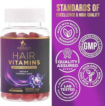 Hair Growth Supplement Gummy for Stronger, 5000 mcg 60 Gummies