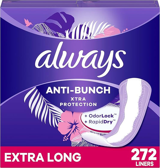 Always Anti-Bunch Xtra Protection, Panty Liners 68 Count 4 Packs (272 Count