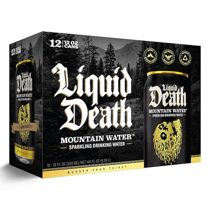 Liquid Death, Sparkling Mountain Water, 12-Pack (12oz Cans), Real Mountain Source, 100% American Made