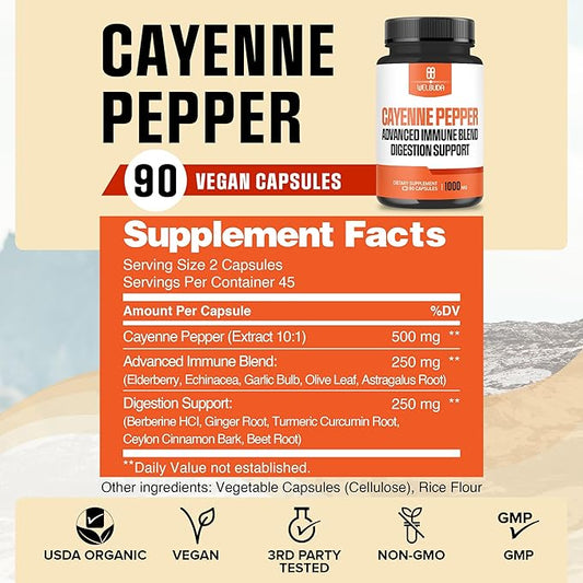 1000mg Cayenne Pepper Capsules with Elderberry, 90 Veggie