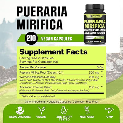 1000mg Pueraria Mirifica Capsules with Maca 210 Pills 105 Servings
