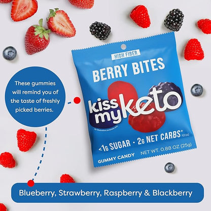 Kiss My Keto Gummies Candy – Low Carb Candy Berry Bites, Keto Snack Pack – Healthy Candy Gummys – Vegan Candy, Keto Gummy Candy – Keto Candy Gummies (32-pack)