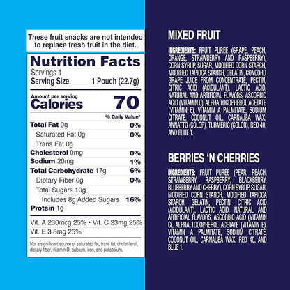 Welch's Fruit Snacks, Mixed Fruit & Berries 'N Cherries Variety Pack, Great for School Lunches, Bulk Pack, Individual Single Serve Bags, 0.8 oz (Pack of 60)