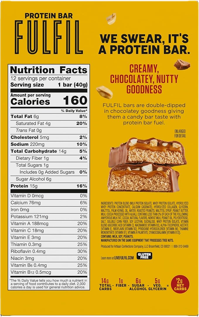 FULFIL Protein Snack Bars, Chocolate Peanut Butter, 15g Protein, Pantry Staples, 12 Count
