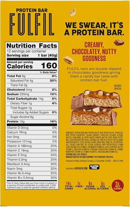 FULFIL Protein Snack Bars, Chocolate Peanut Butter, 15g Protein, Pantry Staples, 12 Count