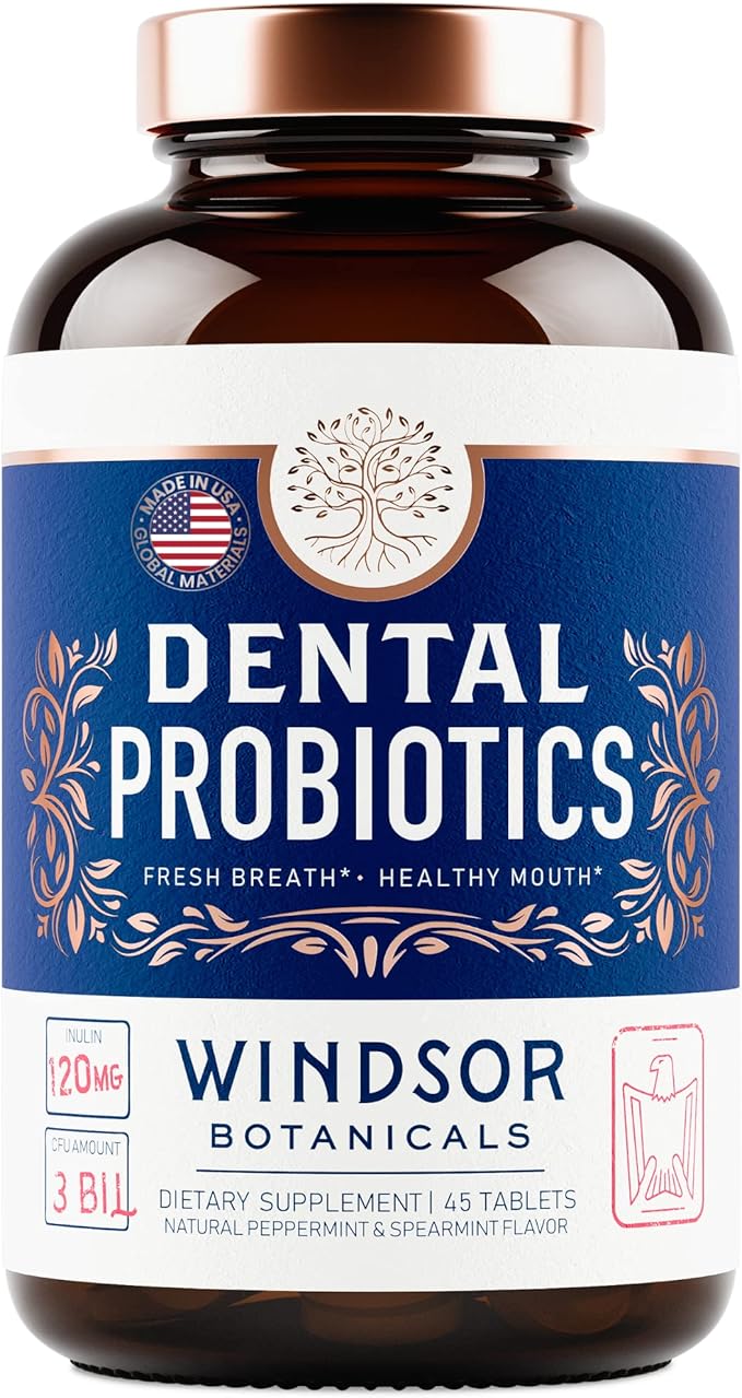 Oral Probiotics for Teeth and Gums - 3BN CFU Lactobacillus Salivarius Acidophilus Rhamnosus Streptococcus - Bad Breath Treatment for Adults - 45 Chewable Mint Dental Probiotic Tablets for Women & Men