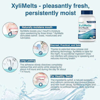 Oracoat XyliMelts Dry Mouth Relief Moisturizing Stick-On-Melts w/Xylitol, 230 Count, Slightly Sweet, Helps Stimulates Saliva for Dry Mouth, Non-Acidic