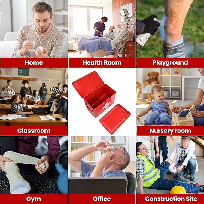 Flexzion First Aid Box Organizer Empty 13" Red